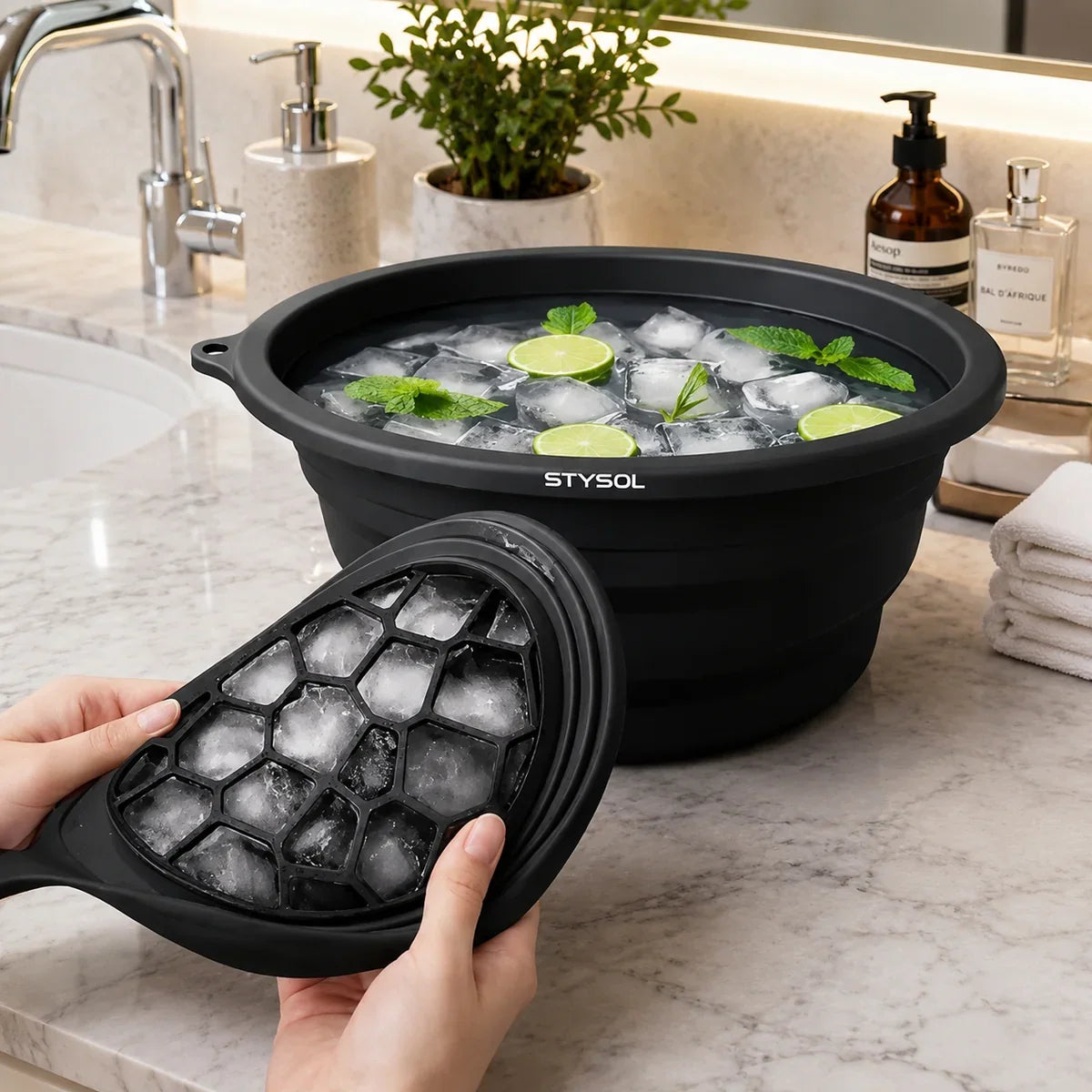 Face Ice Bowl With Built In Ice Tray Collapsible Silicone Beauty Bowl (T)