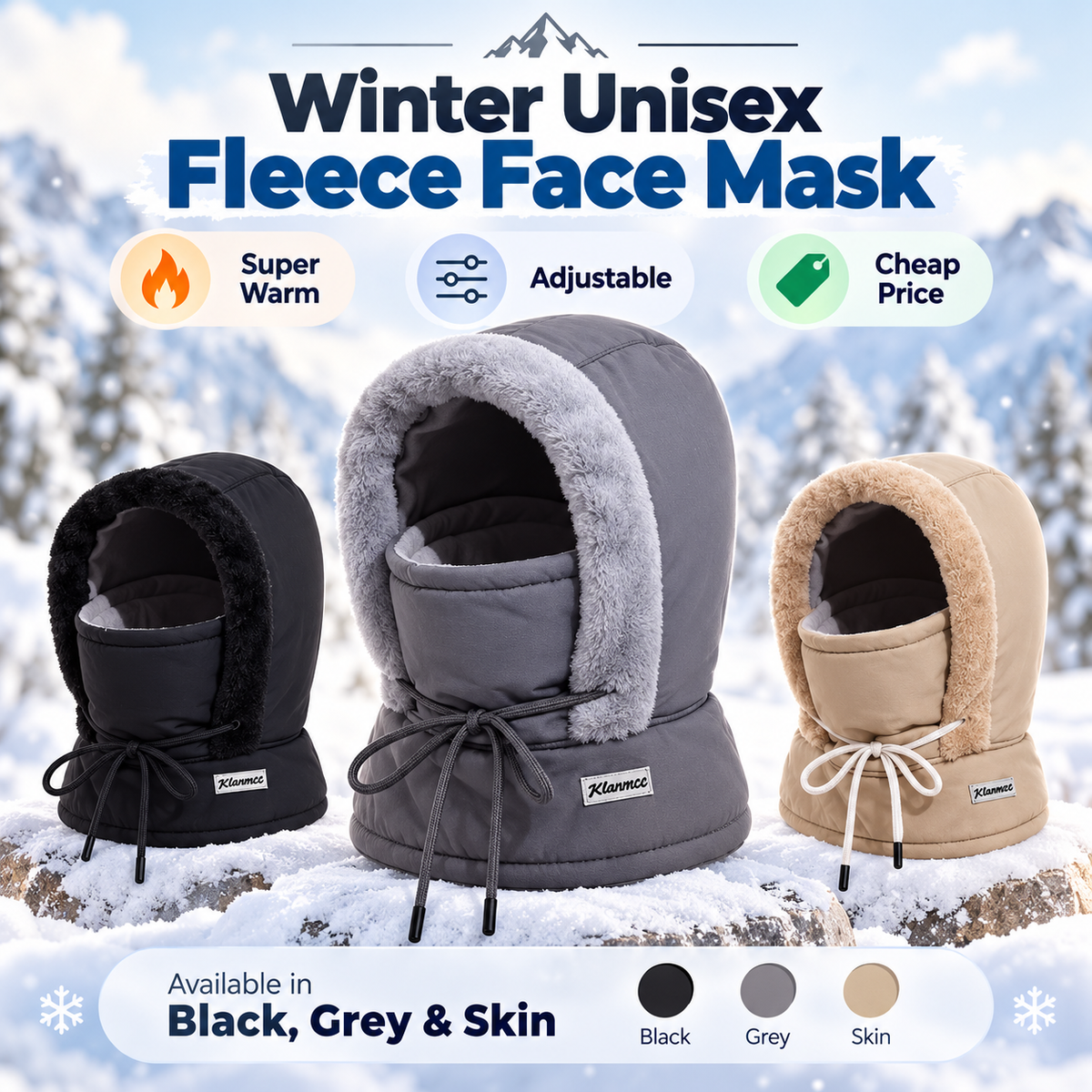 Winter Unisex Fleece Face Mask β Super Warm Adjustable Hooded Neck Warmer for Men & Women