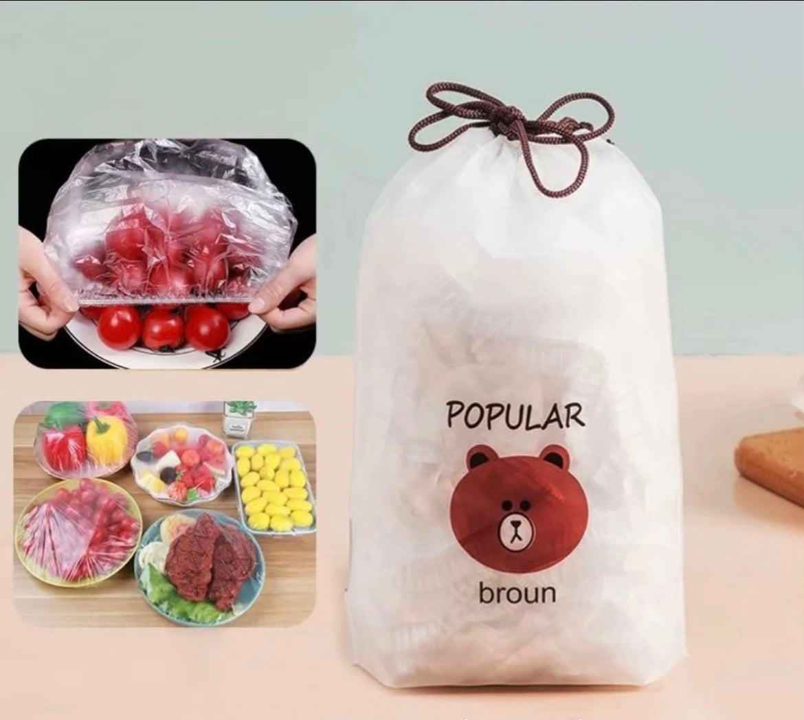 Set of 100 Disposable Plastic Stretchable Bowl Covers (T)