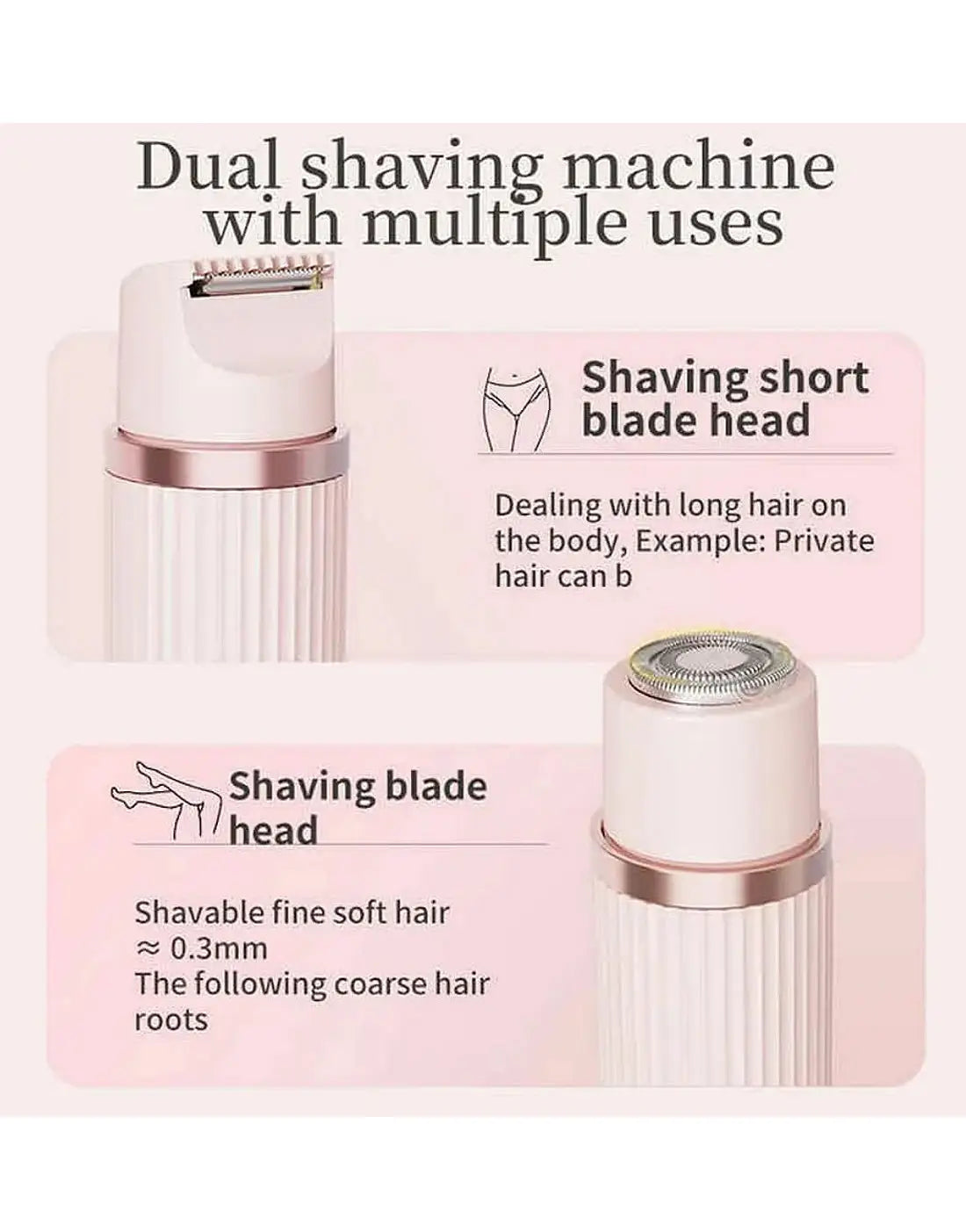 2-in-1 Electric Shaver & Trimmer – USB Rechargeable Double Head Hair Remover for Women & Men ( F)